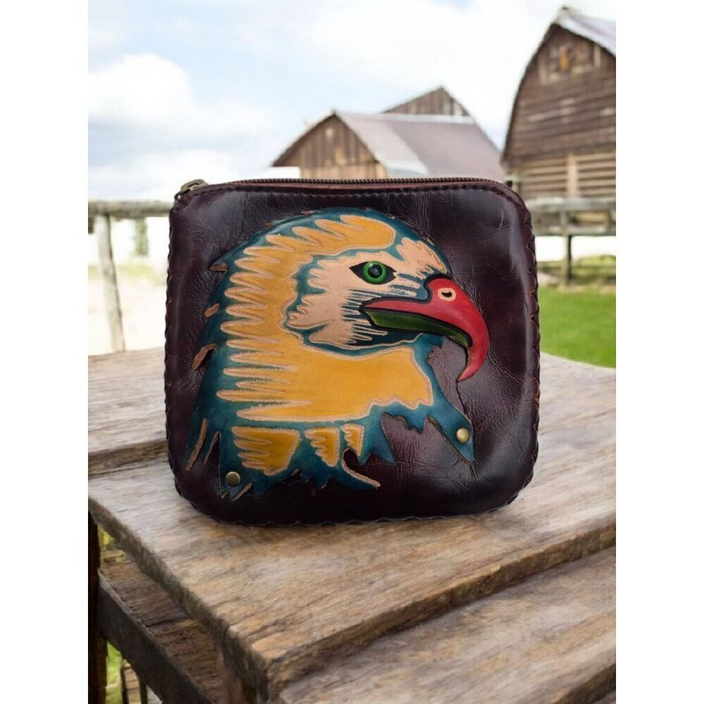 New Genuine American Eagle 3D Handmade Belt Buckle Zip Top Wallet 6"x6"